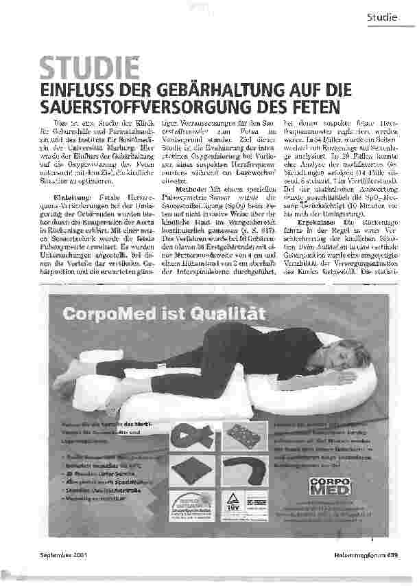 Vorschauseite 1: STUDIE EINFLUSS DER GEBÄRHALTUNG AUF DIE SAUERSTOFFVERSORGUNG DES FETEN