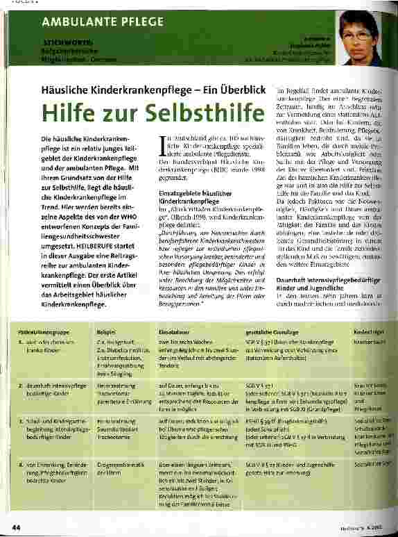 Vorschauseite 1: Hilfe zur Selbsthilfe Häusliche Kinderkrankenpflege - Ein Überblick