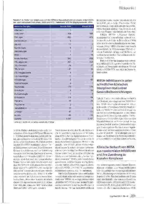 Vorschauseite 3: Auftreten und Verbreitung von MRSA in Deutschland 2010