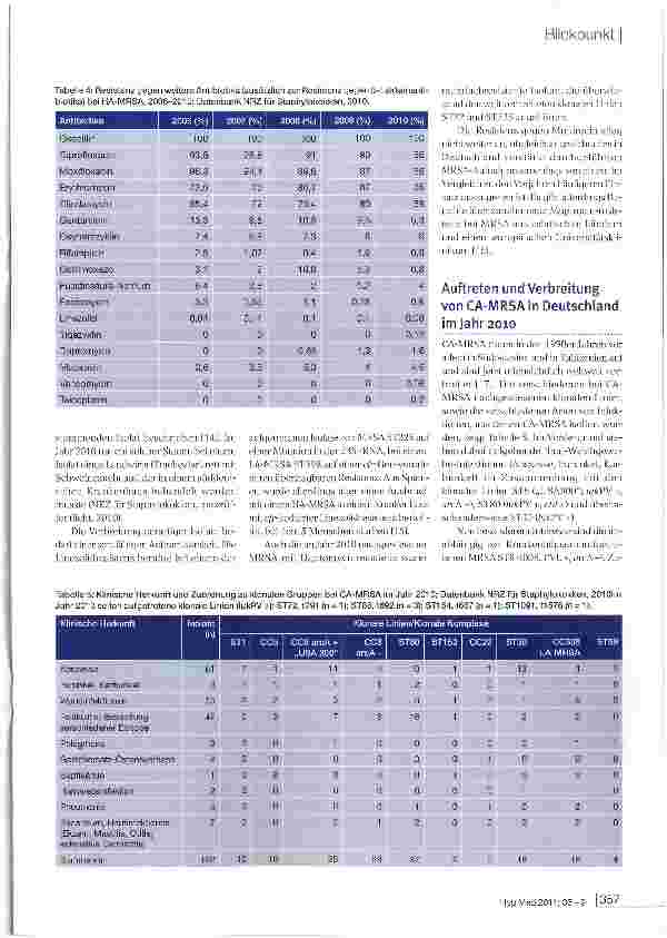 Vorschauseite 5: Auftreten und Verbreitung von MRSA in Deutschland 2010