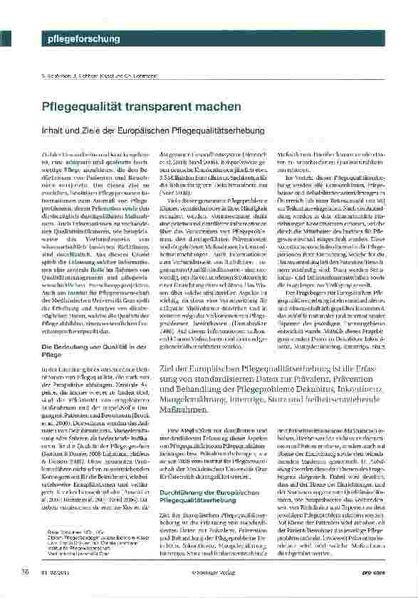 Vorschauseite 1: Pflegequalität transparent machenInhalt und Ziele der Europäischen Pflegequalitätserhebung