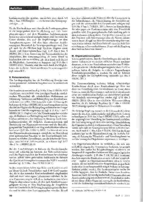 Vorschauseite 3: Das Zweite Gesetz zur Weiterentwicklung des Krankenhauswesens in Hessen (Hessisches Krankenhausgesetz 2011 - HKHG 2011)