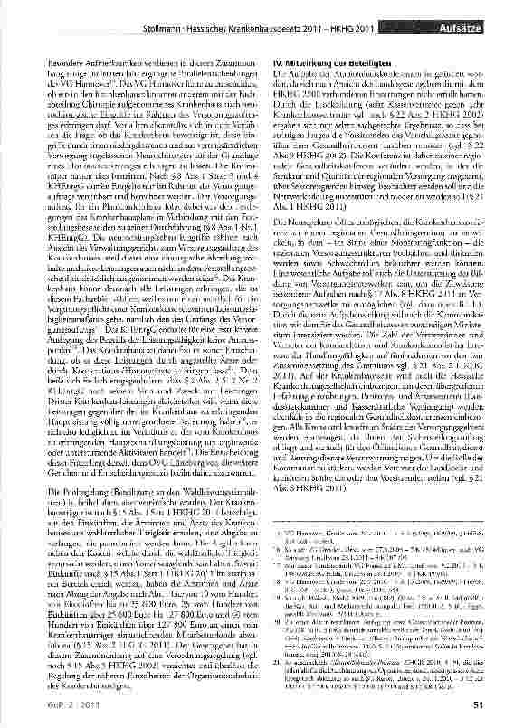 Vorschauseite 4: Das Zweite Gesetz zur Weiterentwicklung des Krankenhauswesens in Hessen (Hessisches Krankenhausgesetz 2011 - HKHG 2011)
