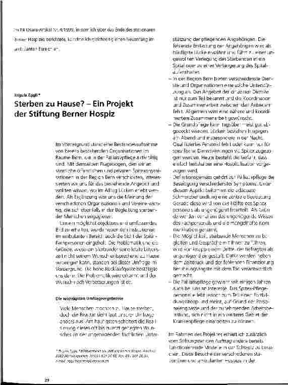 Vorschauseite 1: Sterben zu Hause? - Ein Projekt der Stiftung Berner Hospiz
