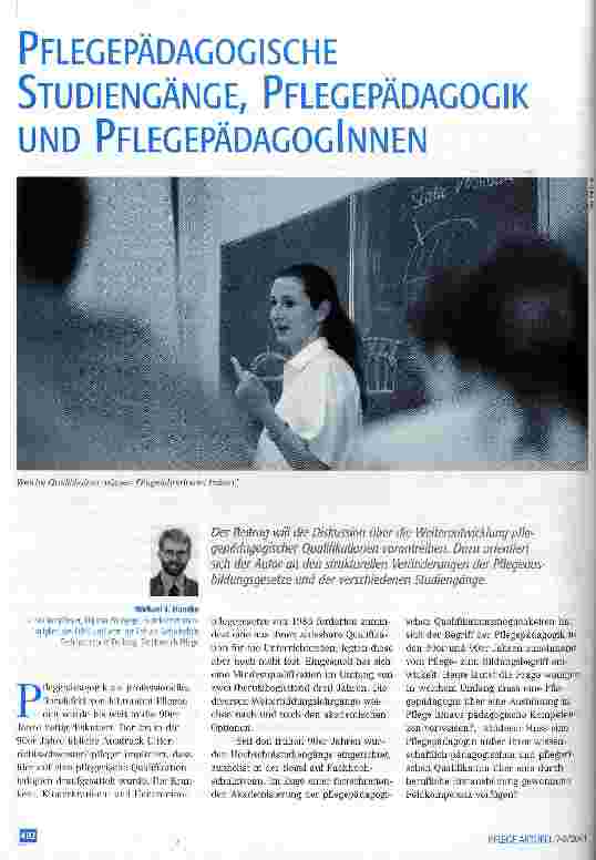 Vorschauseite 1: Pflegepädagogische Studiengänge, Pflegepädagogik und PflegepädagogInnen