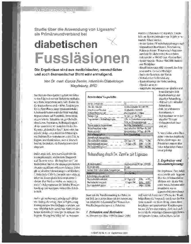 Vorschauseite 1: Studie über die Anwendung von Ligasano als Primärwundverband bei diabetischen Fussläsionen