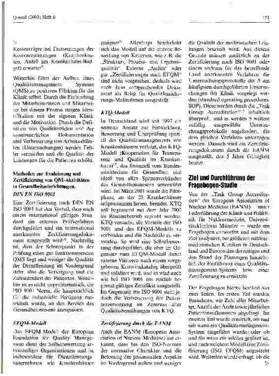 Vorschauseite 2: Qualitätsmanagement und Zertifizierung in der Nuklearmedizin Ergebnisse einer Umfrage an deutschen und europäischen Kliniken