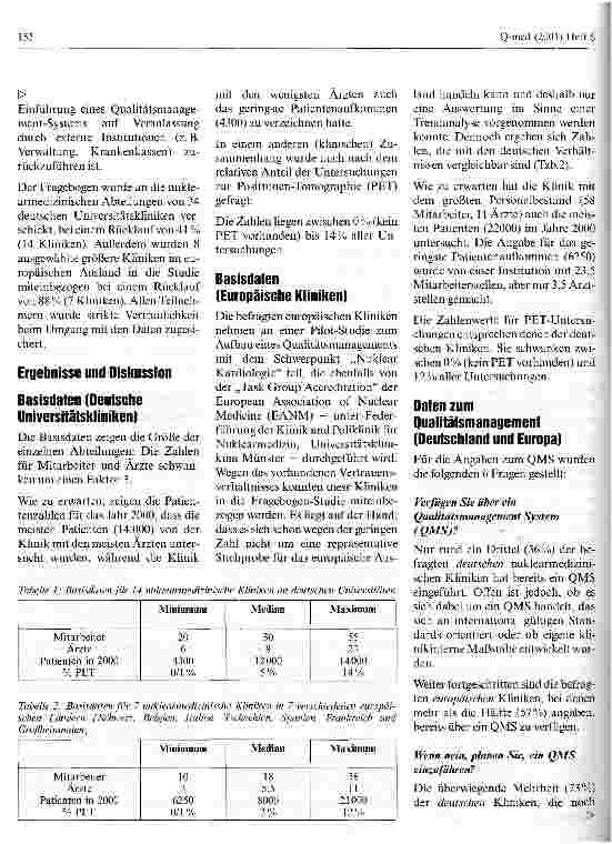 Vorschauseite 3: Qualitätsmanagement und Zertifizierung in der Nuklearmedizin Ergebnisse einer Umfrage an deutschen und europäischen Kliniken