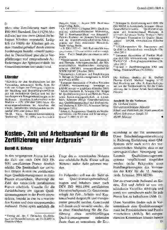 Vorschauseite 5: Qualitätsmanagement und Zertifizierung in der Nuklearmedizin Ergebnisse einer Umfrage an deutschen und europäischen Kliniken