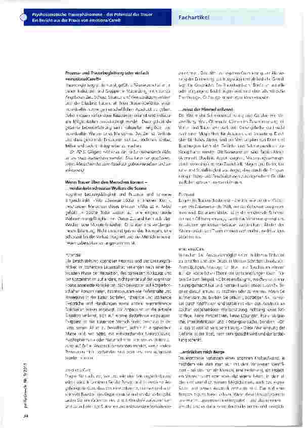 Vorschauseite 2: Psychosomatische Trauerphänomene - das Potenzial der Trauer Ein Bericht aus der Praxis von emotionalCare®