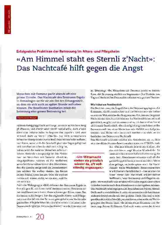 Vorschauseite 1: «Am Himmel staht es Sternli z Nacht» Das Nachtcafe hilft gegen die Angst