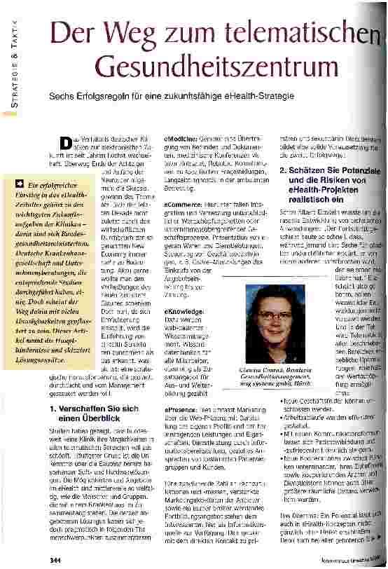 Vorschauseite 1: Der Weg zum telematischen Gesundheitszentrum Sechs Erfolgsregeln für eine zukunftsfähige eHealth-Strategie