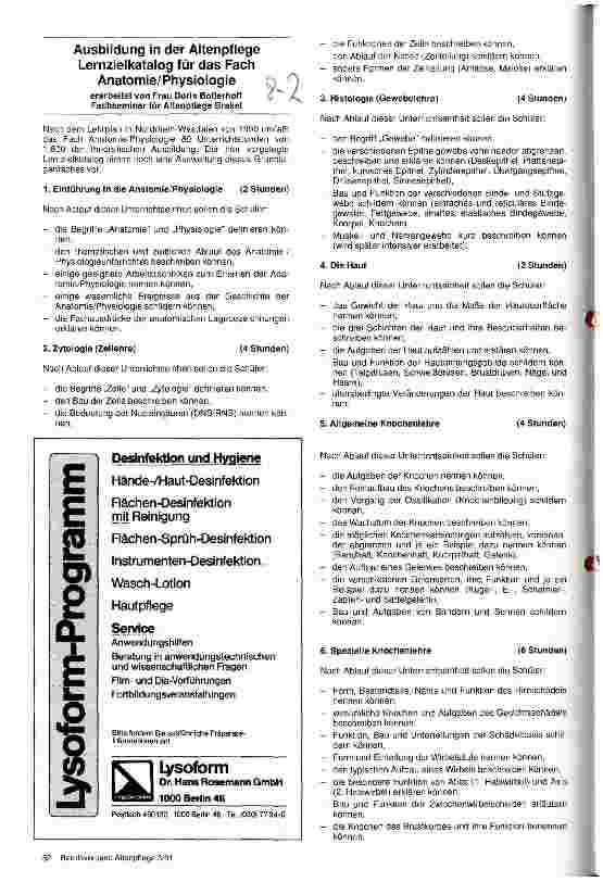Vorschauseite 1: Ausbildung in der Altenpflege - Lernzielkatalog für das Fach Anatomie Physiologie