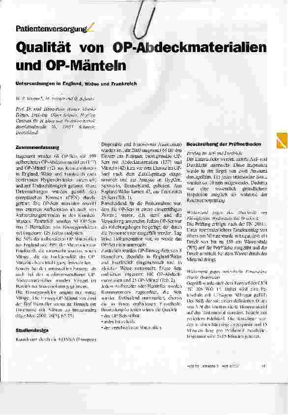Vorschauseite 1: Qualität von OP-Abdeckmaterialien und OP-Mänteln