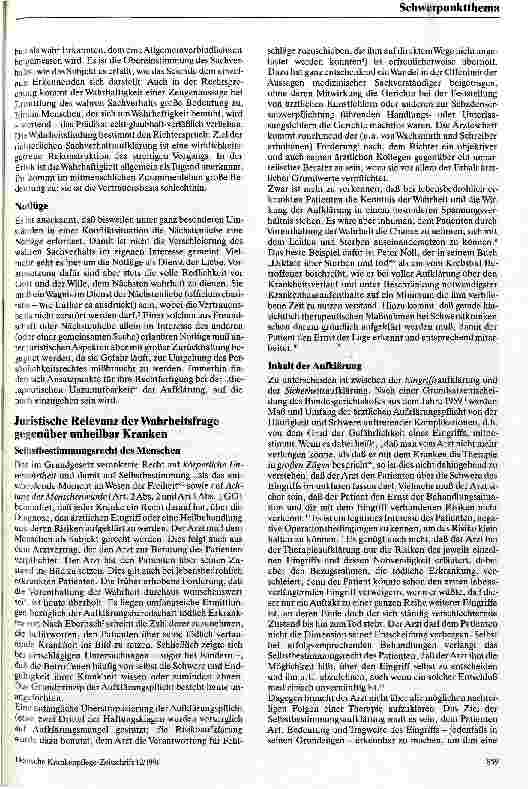 Vorschauseite 2: Umgang mit der Wahrheit bei lebensbedrohlicher Erkrankung aus der Sicht des Juristen - Wahrheit am Krankenbett