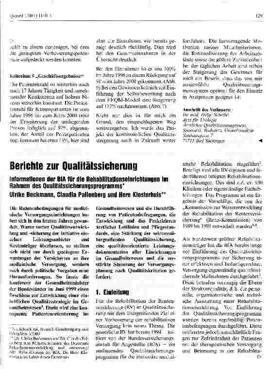 Vorschauseite 1: Berichte zur Qualitätssicherung