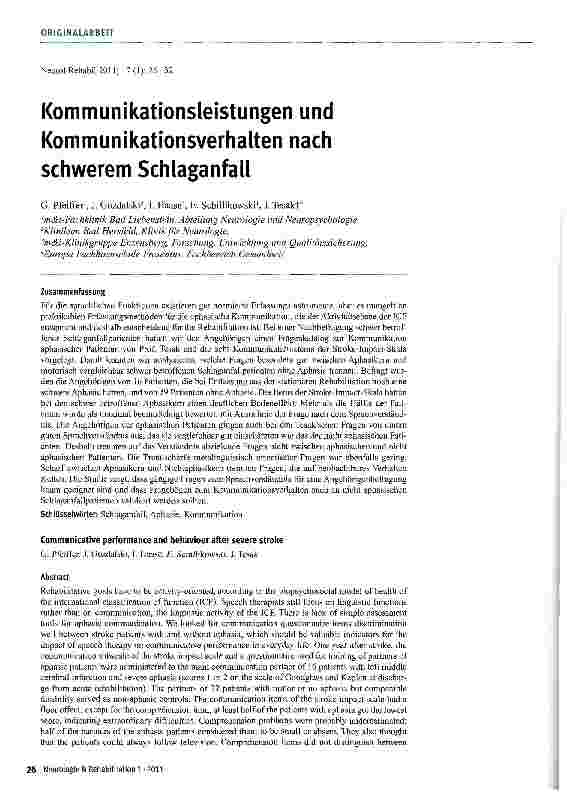 Vorschauseite 1: Kommunikationsleistungen und Kommunikationsverhalten nach schwerem Schlaganfall