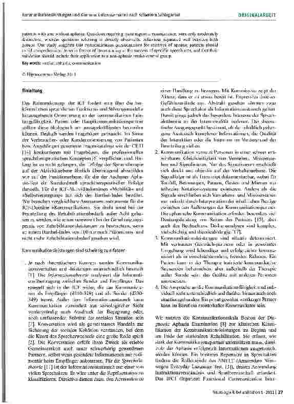 Vorschauseite 2: Kommunikationsleistungen und Kommunikationsverhalten nach schwerem Schlaganfall