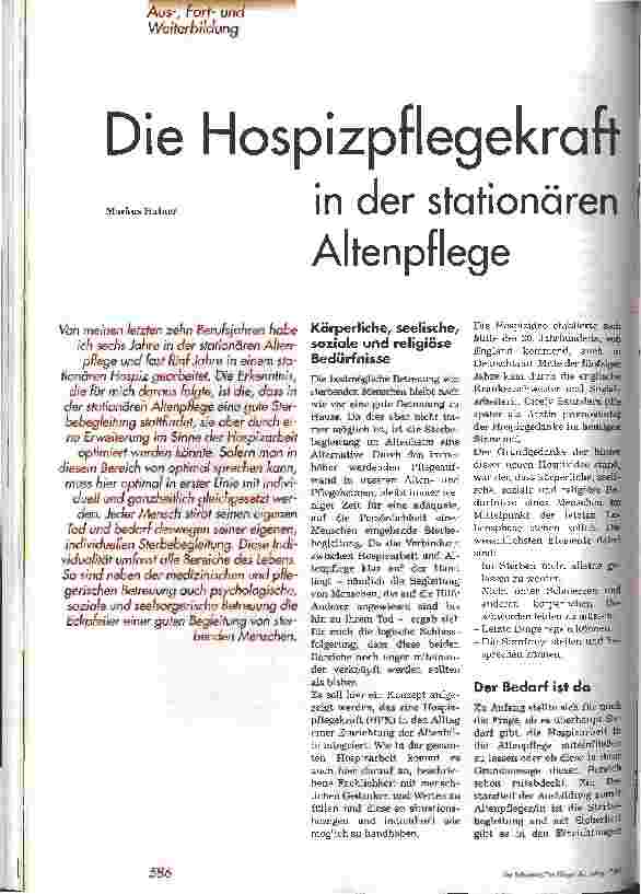 Vorschauseite 1: Die Hospizpflegekraft in der stationären Altenpflege