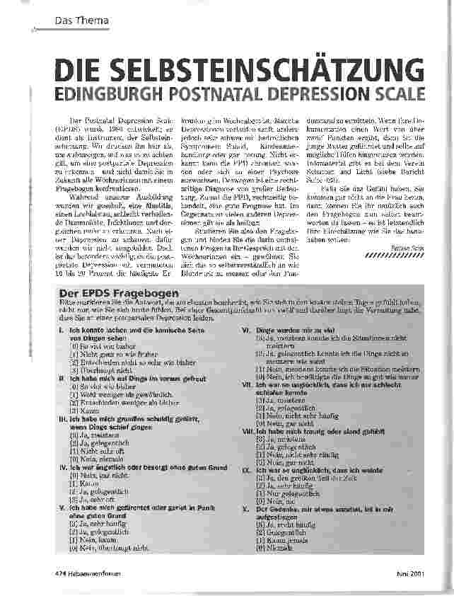 Vorschauseite 1: DIE SELBSTEINSCHÄTZUNGEDINGBURGH POSTNATAL DEPRESSION SCALE