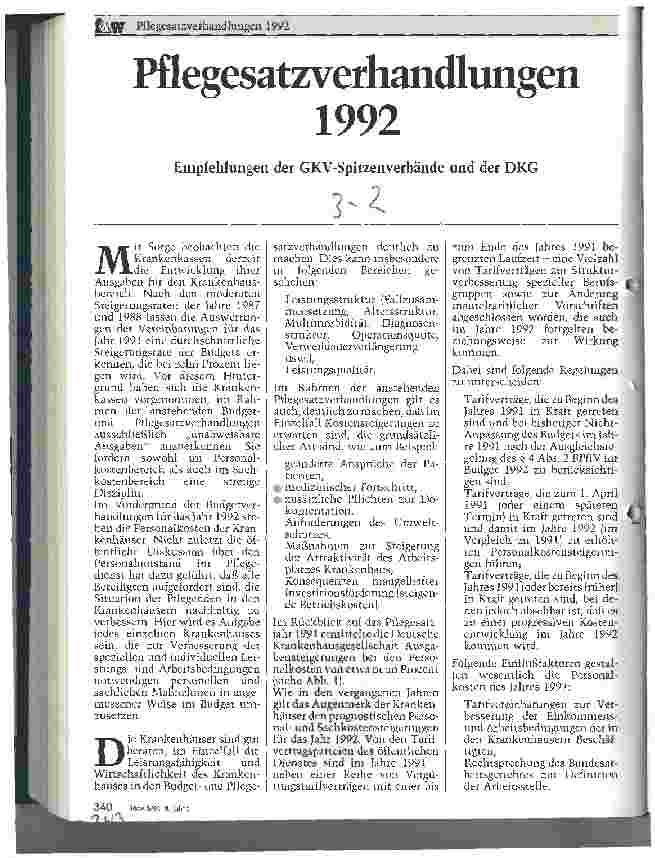 Vorschauseite 1: Pflegesatzverhandlungen 1992 Empfehlungen der GKV-Spitzenverbände und der DKG
