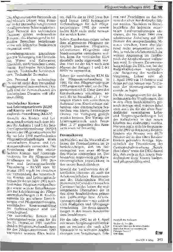 Vorschauseite 4: Pflegesatzverhandlungen 1992 Empfehlungen der GKV-Spitzenverbände und der DKG