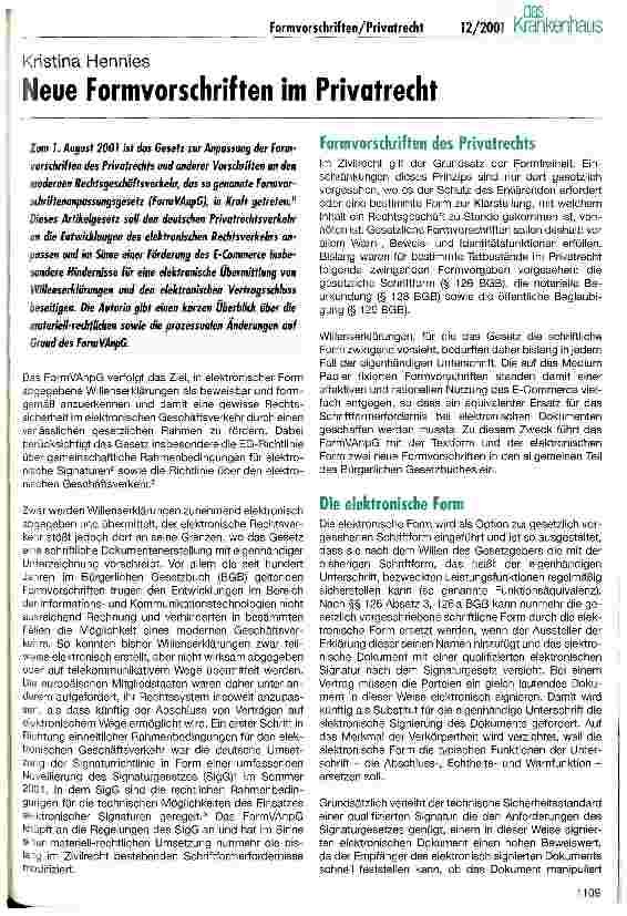 Vorschauseite 1: Neue Formvorschriften im Privatrecht