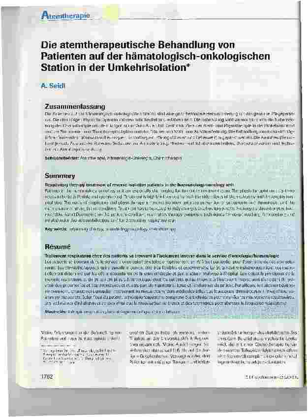 Vorschauseite 1: Die atemtherapeutische Behandlung von Patienten auf der hämatologisch-onkologischen Station in der Umkehrisolation
