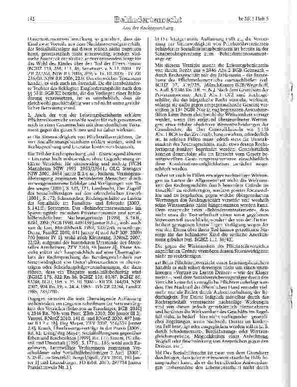 Vorschauseite 2: BGB §§ 2346 Abs. 2, 138 Abs. 1 Verzicht eines behinderten Leistungsbeziehers auf seinen Pflichtteil als Erbe bei Bezug von Sozialleistungen (hier: Eingliederungshilfe) - keine Si…