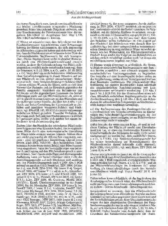 Vorschauseite 4: BGB §§ 2346 Abs. 2, 138 Abs. 1 Verzicht eines behinderten Leistungsbeziehers auf seinen Pflichtteil als Erbe bei Bezug von Sozialleistungen (hier: Eingliederungshilfe) - keine Si…