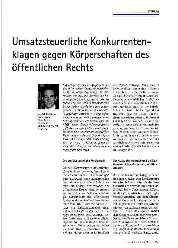 Vorschauseite 1: Umsatzsteuerliche Konkurrentenklagen gegen Körperschaften des öffentlichen Rechts