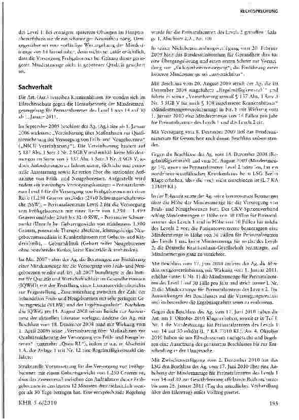 Vorschauseite 2: Rechtswidrigkeit der Heraufsetzung der Mindestmengenregelung für Perinatalzentren