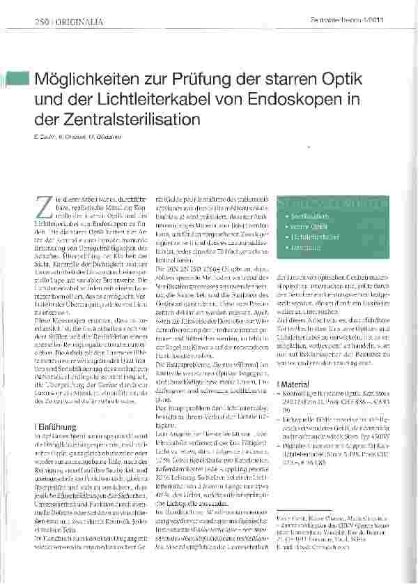 Vorschauseite 1: Möglichkeiten zur Prüfung der starren Optik und der Lichtleiterkabel von Endoskopen in der Zentralsterilisation