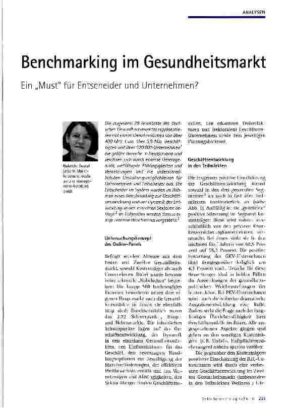 Vorschauseite 1: Benchmarking im Gesundheitsmarkt