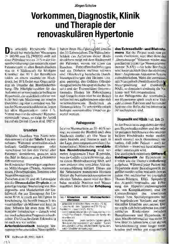 Vorschauseite 1: Vorkommen, Diagnostik, Klinik und Therapie der renovaskulären Hypertonie
