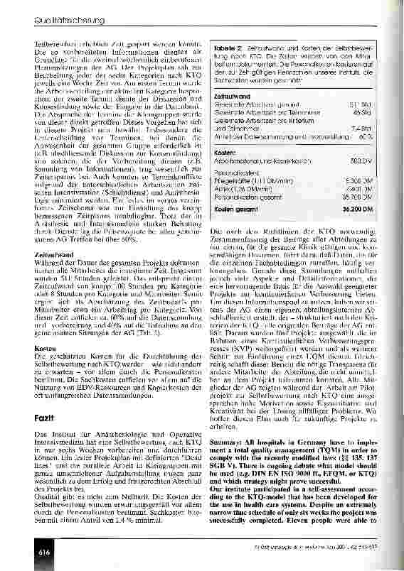 Vorschauseite 4: Qualitätsmanagement in der Anästhesie: Nutzen und Aufwand einer Selbstbewertung nach KTQ