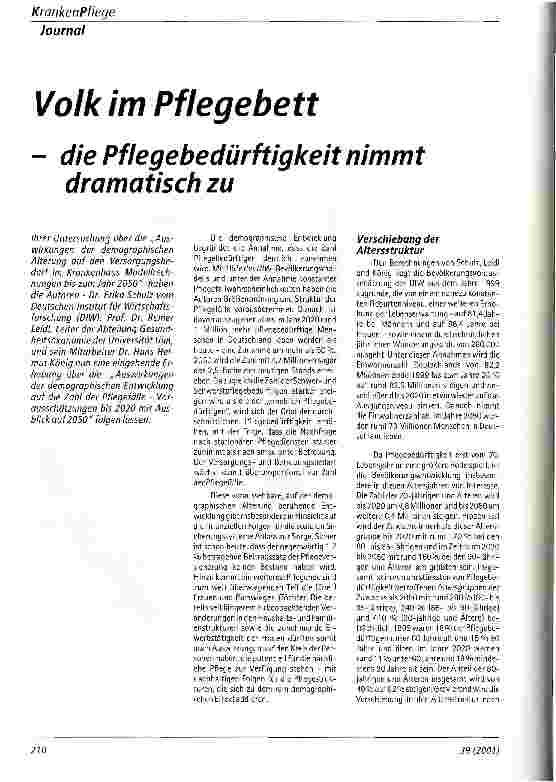 Vorschauseite 1: Volk im Pflegebett - die Pflegebedürftigkeit nimmt dramatisch zu