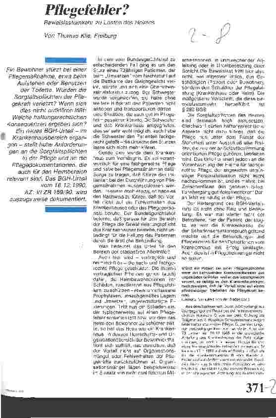 Vorschauseite 1: Pflegefehler? Beweislastumkehr zu Lasten des Heimes