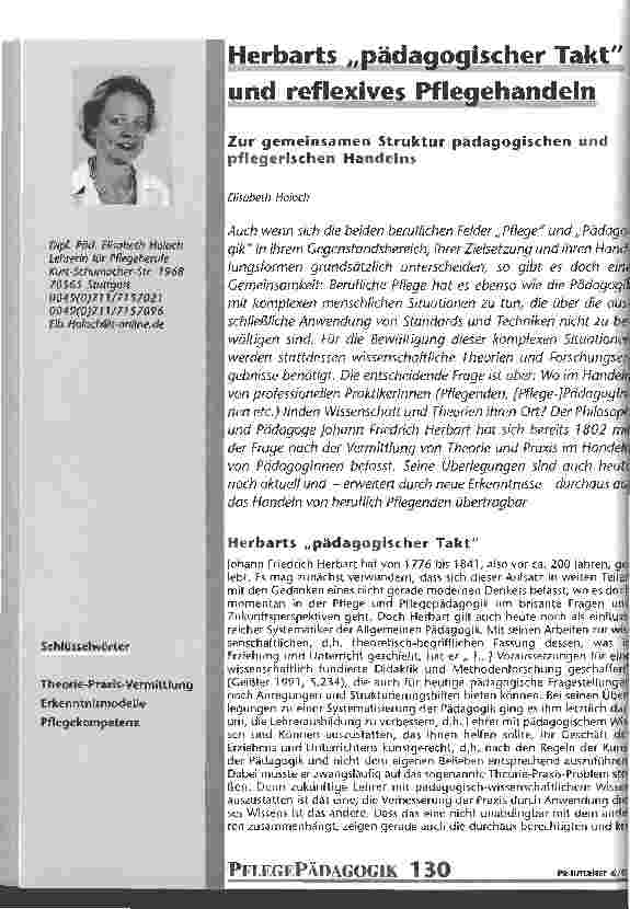 Vorschauseite 1: Herbarts pädagogischer Takt und reflexives Pflegehandeln Zur gemeinsamen Struktur pädagogischen und pflegerischen Handelns
