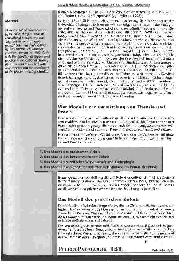 Vorschauseite 2: Herbarts pädagogischer Takt und reflexives Pflegehandeln Zur gemeinsamen Struktur pädagogischen und pflegerischen Handelns