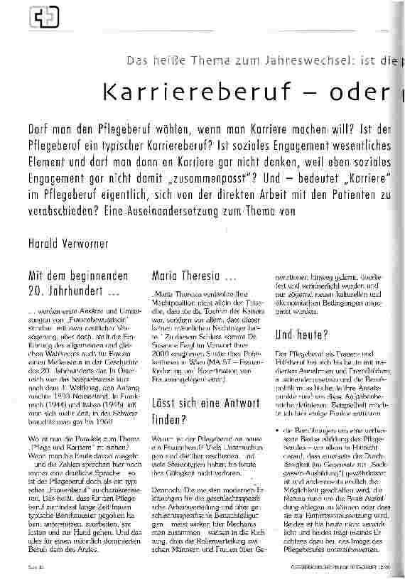 Vorschauseite 1: Das heiße Thema zum Jahreswechsel: ist die Pflege ein Karriereberuf - oder nicht?