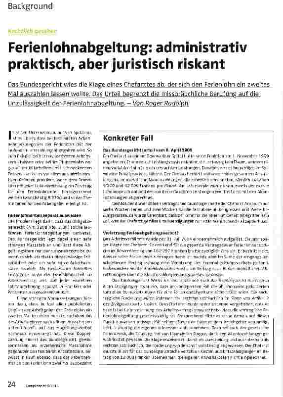 Vorschauseite 1: Rechtlich gesehenFerienlohnabgeltung: administrativ praktisch, aber juristisch riskant