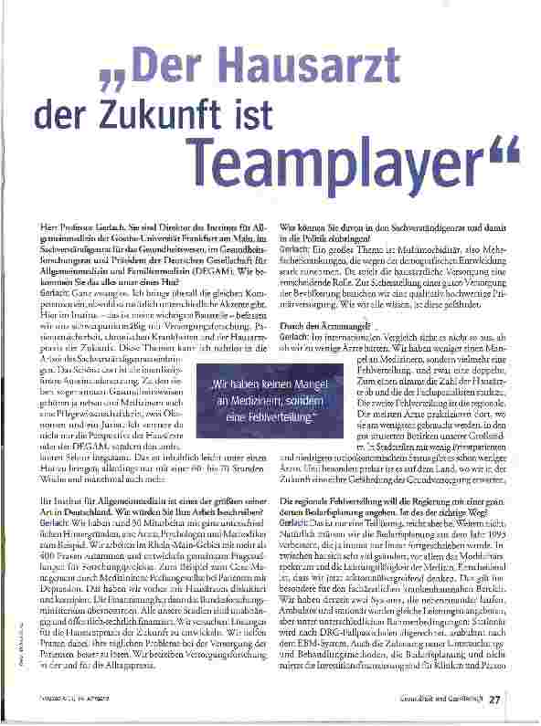 Vorschauseite 2: Der Hausarzt der Zukunft ist ein Teamplayer