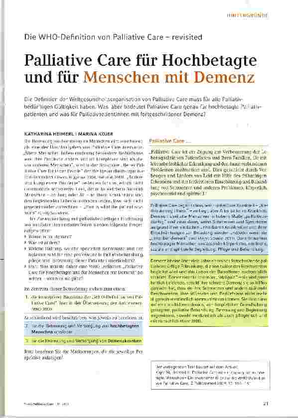 Vorschauseite 1: Palliative Care für Hochbetagte und für Menschen mit Demenz