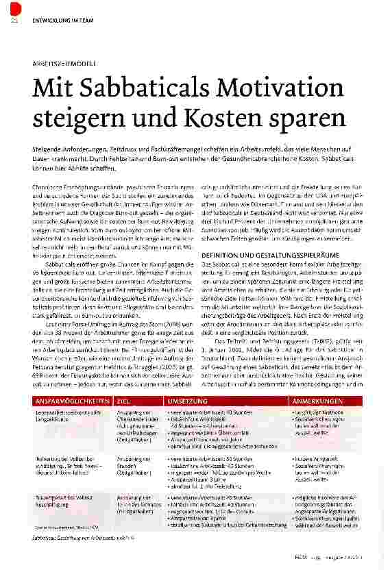 Vorschauseite 1: Mit Sabbaticals Motivation steigern und Kosten sparen