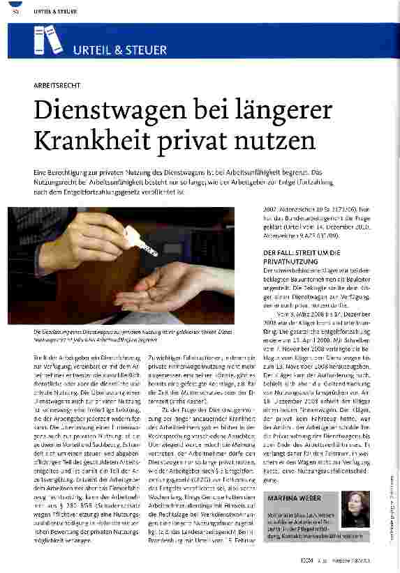 Vorschauseite 1: Dienstwagen bei längerer Krankheit privat nutzen