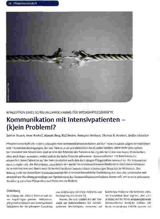 Vorschauseite 1: KONZEPTION EINES SCHULUNCSPROCRAMMS FÜR INTENSIVPFLEGEKRAFTEKommunikation mit Intensivpatienten -(k)ein Problem!?