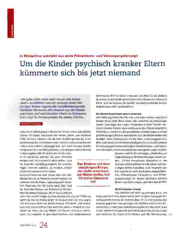 Vorschauseite 1: Um die Kinder psychisch kranker Eltern kümmerte sich bis jetzt niemand