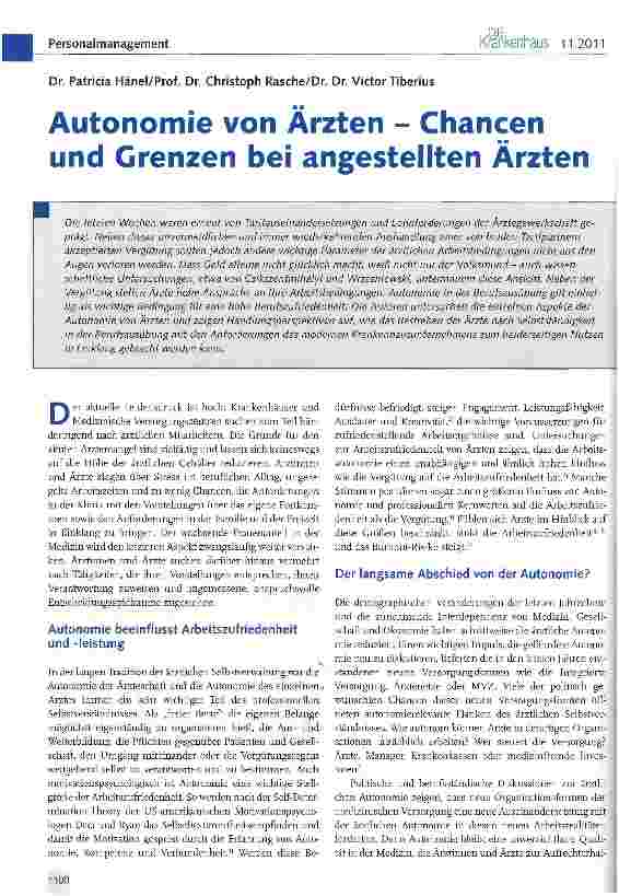 Vorschauseite 1: Autonomie von Ärzten - Chancen und Grenzen bei angestellten Ärzten