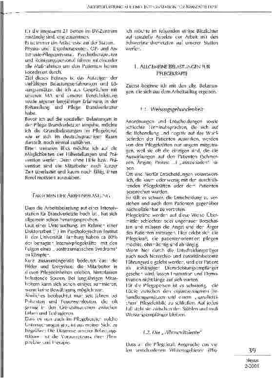 Vorschauseite 2: Arbeitsbelastung auf einer Intensivstation für Brandverletzte